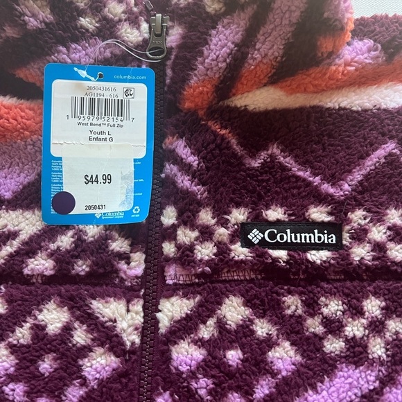 NWT Columbia Youth Girl's Large 14/16 Purple Patterned Fleece Jacket (G4) - Picture 4 of 6
